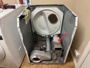 Inside Samsung dryer with drum taken off