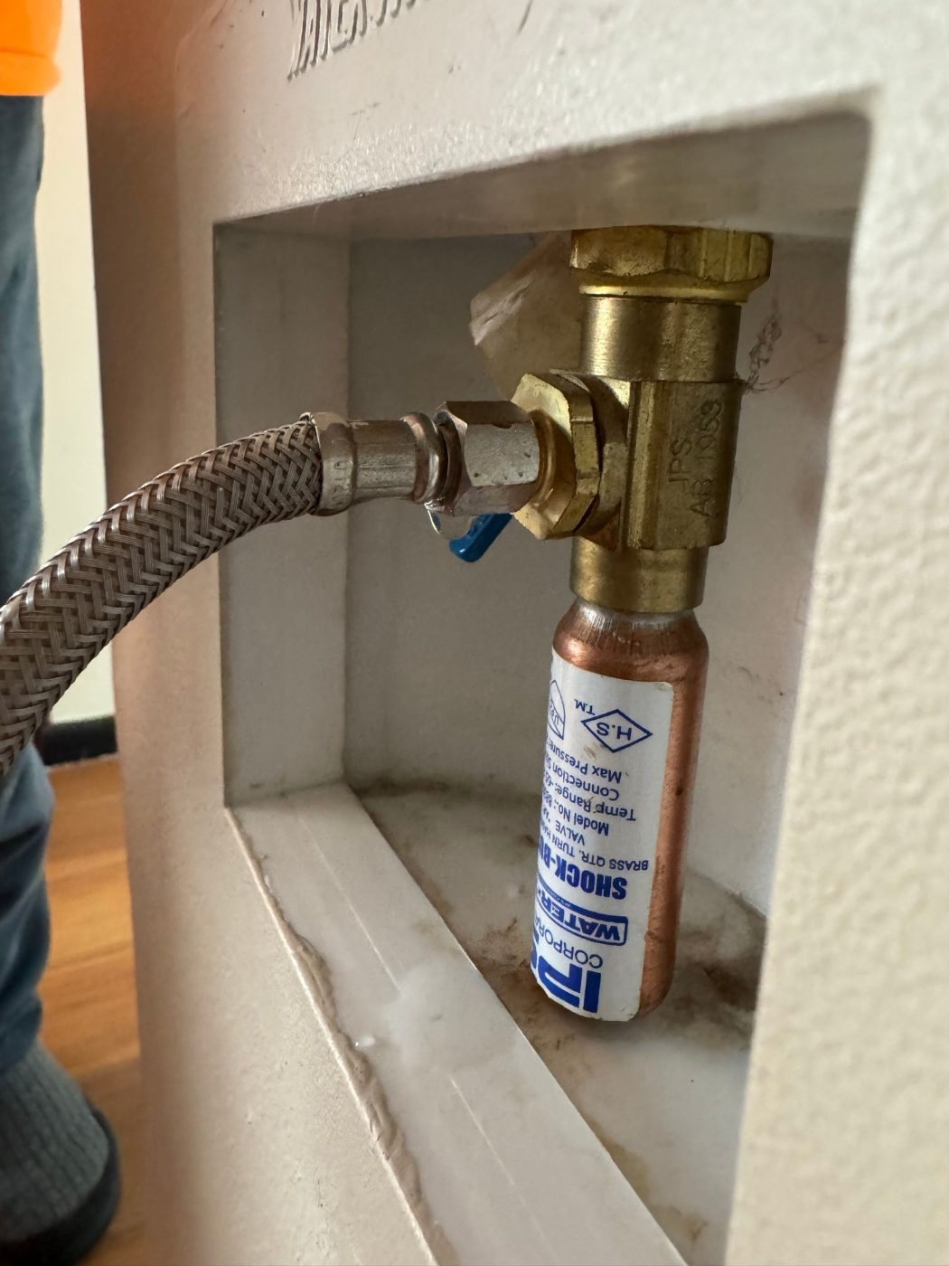 Refrigerator water supply valve and braided line in a wall box