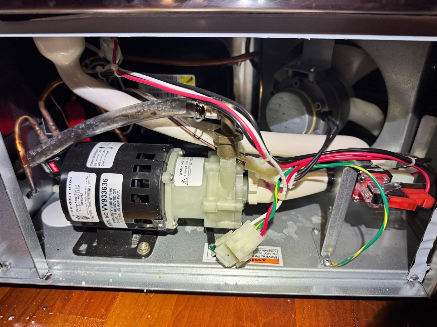 Drain pump inside a Scotsman SCN60PA ice machine